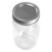 Clear glass jar with a silver lid on a white background