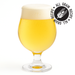 Glass of light carbonated beer in a Belgian beer glass  with a 'All Grain Recipe' logo on a white background