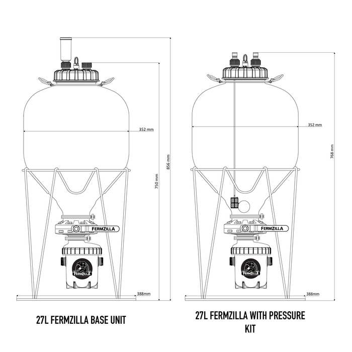 27L Fermzilla Tri-Conical Fermenter - Generation 3 - Pressure Rated Conical Fermenter