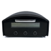 Black outdoor pizza oven with digital display and control knobs on a white background