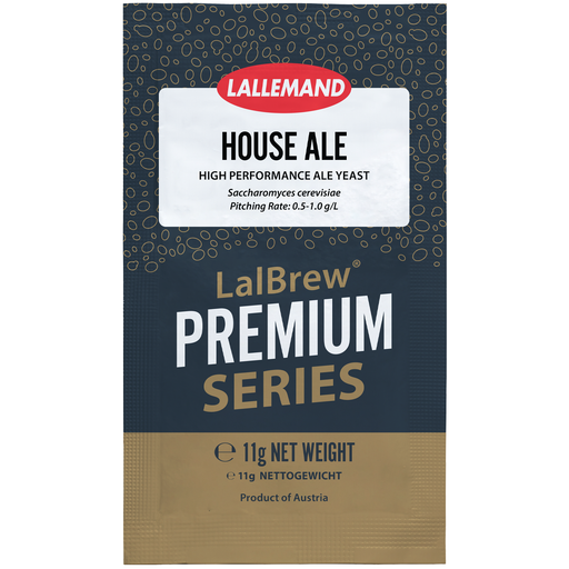 Lallemand LalBrew Premium Series House Ale yeast package on a white background