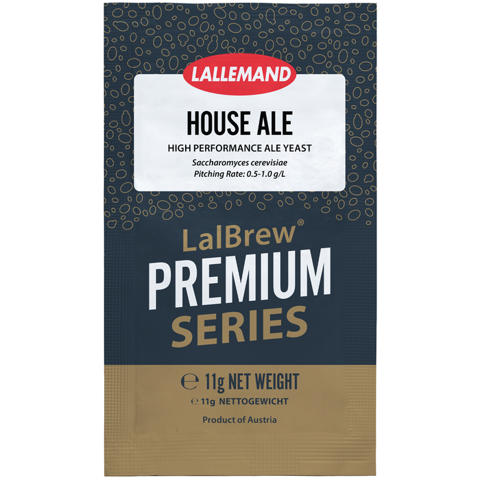 Lallemand LalBrew Premium Series House Ale yeast package on a white background