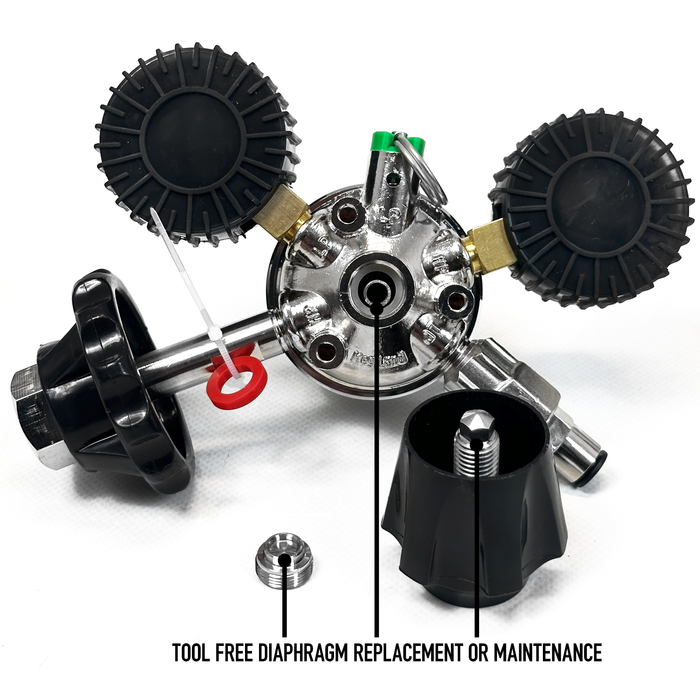 Diaphragm assembly with tool-free diaphragm replacement feature on a white background