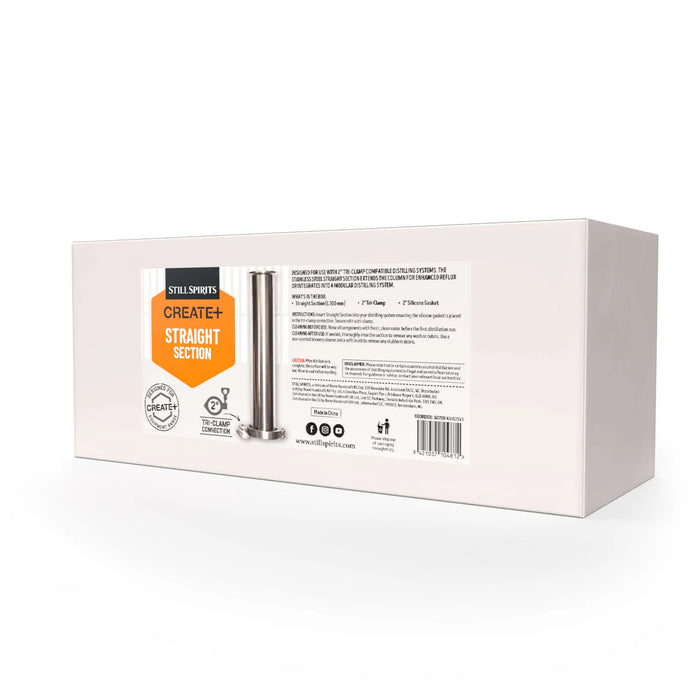 White box with branding and product details for the 2" Triclover Straight Section on a white background