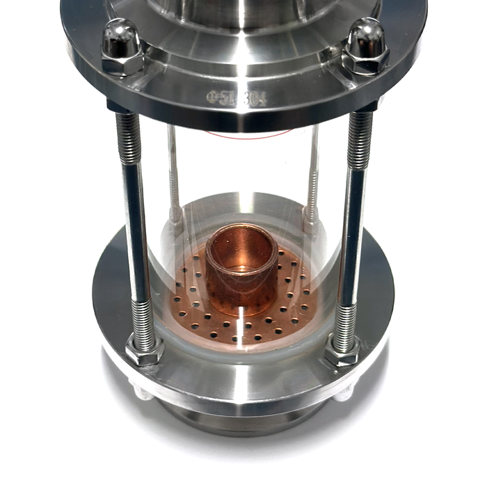 Stainless Steel Tri-clovoer sight glass with copper bubble plate close up