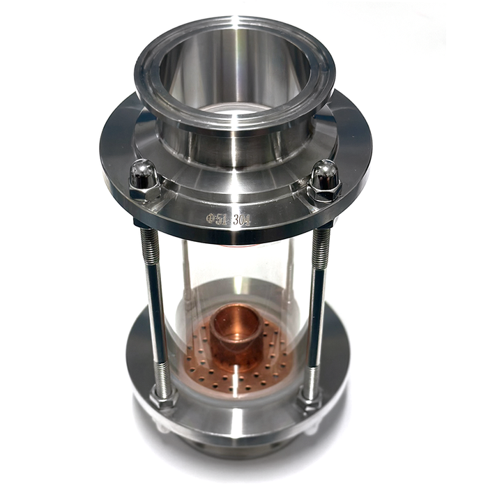 Stainless Steel Tri-clovoer sight glass with copper bubble plate, clamp, and seal